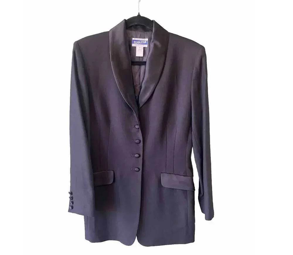 VINTAGE Pendleton Blazer Womens Size 4 100% Wool Black Classic Office Capsule